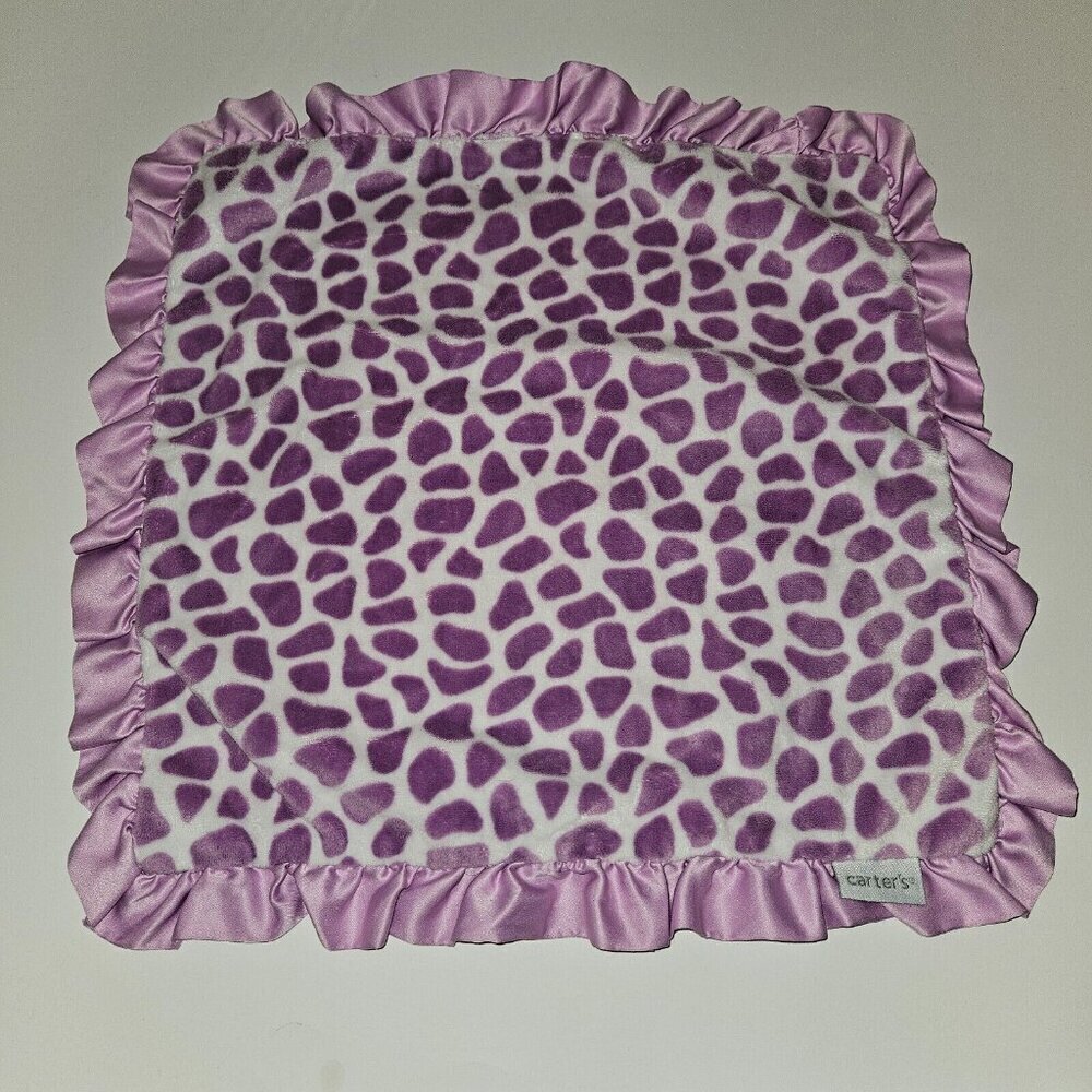 Carter's Purple White Leopard Print Lovey Baby Toy Fleece Satin Ruffled Trim